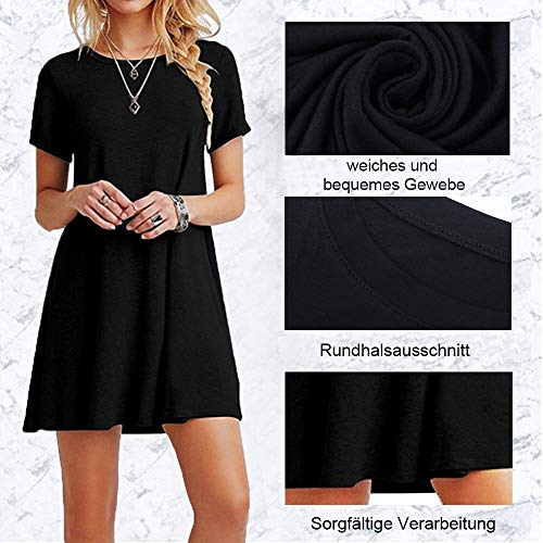 Farchat Vestidos Mujer Suelto Casual de la Camiseta Cuello Redondo Vestido Negro XL