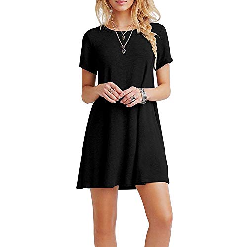 Farchat Vestidos Mujer Suelto Casual de la Camiseta Cuello Redondo Vestido Negro XL