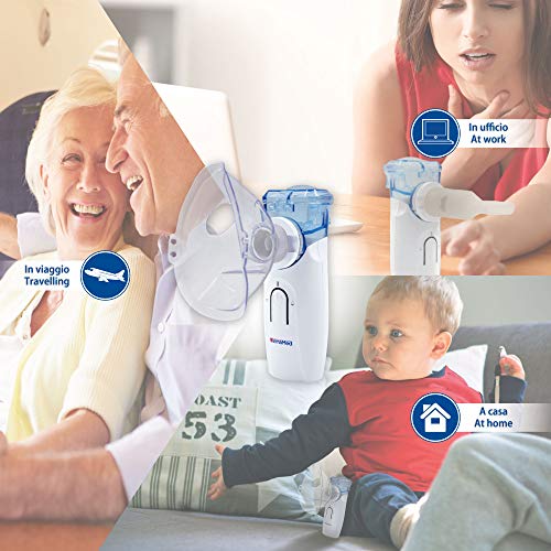 FARMAMED Nebulizador Portátil Tecnología Mesh, Inhalador Eléctrico Silencioso para Adultos y Niños, Fuente de alimentación dual, Baterías o Cable USB
