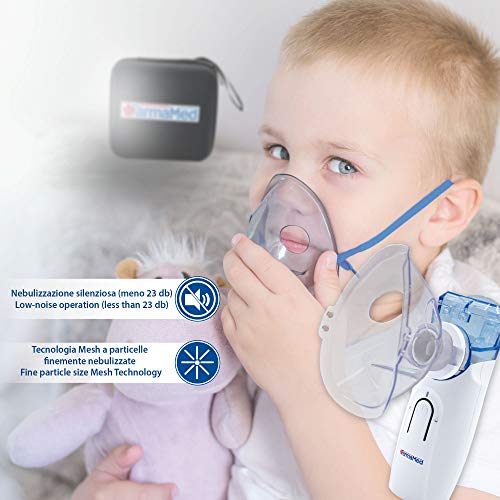 FARMAMED Nebulizador Portátil Tecnología Mesh, Inhalador Eléctrico Silencioso para Adultos y Niños, Fuente de alimentación dual, Baterías o Cable USB