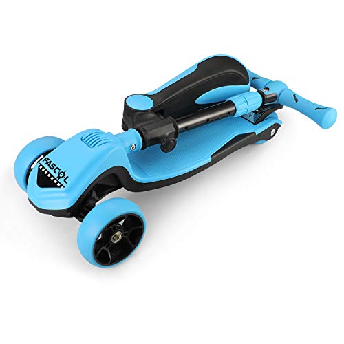 Fascol 2 en 1 Patinete de 3 Ruedas de LED para Niños Scooter Vespa de Asiento Desmontable para 18 Meses - 8 años Niños Patinete de Carga Máxima: 50 kg Carga Máxima del Asiento: 25 kg (Azul Claro)