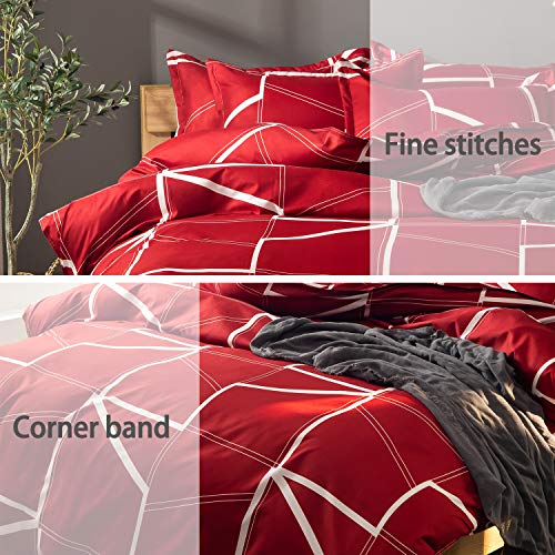 Fashion·LIFE Funda de Edredón Ropa de Cama Juego de edredón Estampado Geométrico Funda Nórdica Antiarrugas con 5*Fundas de Almohada,Reina 228x228cm Rojo
