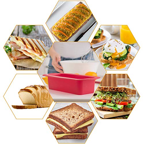 FAVENGO 2 Pcs Moldes de Silicona para Pan Moldes para Hacer Pan Moldes para Pan Moldes para Panadería Antiadherente con Cuchillo de Plástico y Un Cepillo de Silicona para Tarta Molde Pan y Horno, Rojo