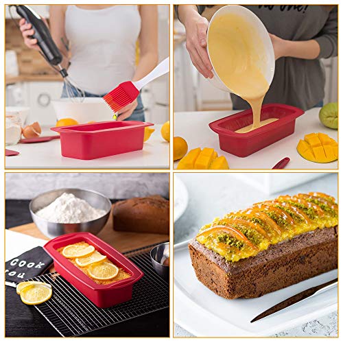 FAVENGO 2 Pcs Moldes de Silicona para Pan Moldes para Hacer Pan Moldes para Pan Moldes para Panadería Antiadherente con Cuchillo de Plástico y Un Cepillo de Silicona para Tarta Molde Pan y Horno, Rojo