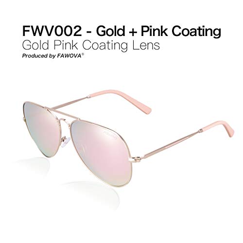 fawova Gafas Mujer Aviador Polarizadas Con Lent Rosa Oro Espejado,Montura de Metal Oro con Puntas De Cristal Rosa,Conducir, Pescar, Golf, Correr,UV400,Cat.3 58mm(Oro, Rosa Babbi)