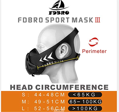 FDBRO Máscaras máscaras de Deportes, Estilo Negro, máscara;scara para Entrenamiento y acondicionamiento de Gran altitud, máscara scara Deportiva 2.0 (Fibra de Carbono, Medium(70kg-100kg))