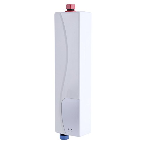 Fdit Socialme-EU Mini Calentador de Agua Instantáneo Eléctrico sin Tanque con Válvula de Alivio de Presión 220V 3000W para Cocina Baño(Blanco)