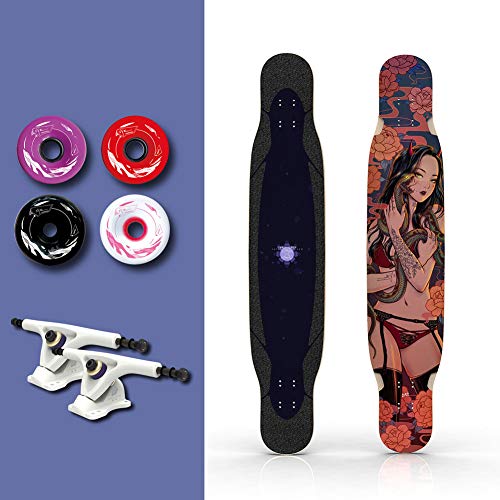 FDQNDXF Patineta Completa Longboard Cruiser, Consejo Profesional de poliéster con Ruedas y de Alta Velocidad CEOX Rodamientos, bambú Junta de Arce Tabla de la Plataforma Retroceso,Naranja
