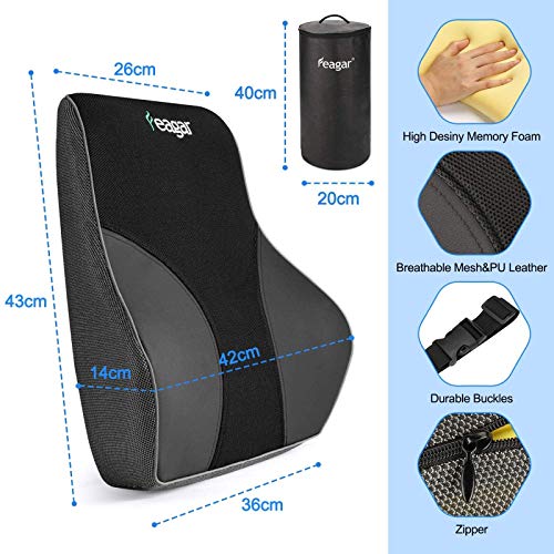 Feagar Repaldo Lumbar para Silla Oficina, el Cojin Lumbar con Esponja Memoria, Almohada Lumbar, Soporte Lumbar Coche,Apoyo a la Espalda, PU