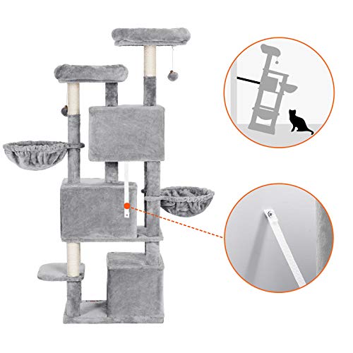 FEANDREA Árbol Grande para Gatos con 3 Cuevas para Gatos, Torre para Gatos de 164 cm, Gris Claro PCT98W