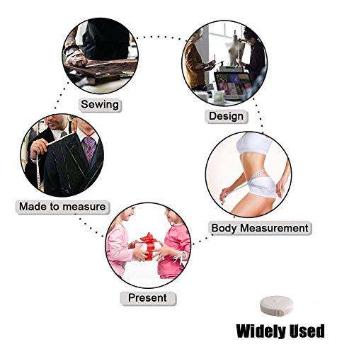 Febbya Cinta Métrica, Cinta retráctil de Doble Escala Cinta de medición Flexible de 5 Piezas con Botón de Retroceso para Medir el Cuerpo Ropa Pérdida de Peso 150 cm / 60 Pulgadas