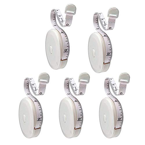 Febbya Cinta Métrica, Cinta retráctil de Doble Escala Cinta de medición Flexible de 5 Piezas con Botón de Retroceso para Medir el Cuerpo Ropa Pérdida de Peso 150 cm / 60 Pulgadas