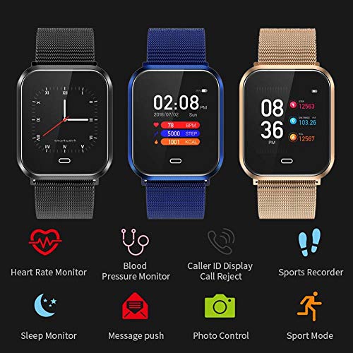 Febelle Reloj Inteligente Pulsera IP67 Impermeable Gimnasio Presión Arterial Oxígeno Ritmo Cardíaco Deportes Rastreador Compatible Android iOS Estilo de Acero Dorado