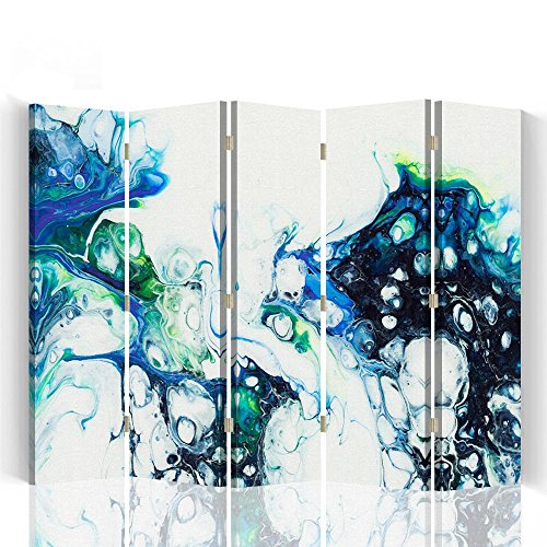 Feeby – Biombo – Biombo decoratiovos – Decoration Cuarto – Elementos Decorativos Salon – Biombo - a una Cara - de 5 Piezas - 180x150 cm - Mayuko Miura - Abstracción De Color Blanco Azul Verde