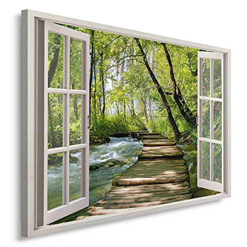 Feeby Cuadro en Iienzo 1 Parte 120x80 cm Imagen Impresión Pintura Decoración Cuadros de Una Pieza, Pasarela de Madera Bosque Naturaleza Verde