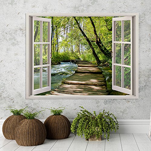 Feeby Cuadro en Iienzo 1 Parte 120x80 cm Imagen Impresión Pintura Decoración Cuadros de Una Pieza, Pasarela de Madera Bosque Naturaleza Verde