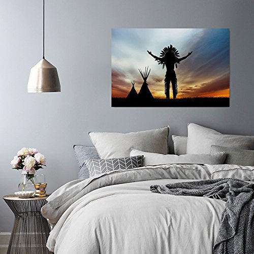 Feeby. Cuadro en Lienzo - 1 Parte - 80x120 cm, Imagen impresión Pintura decoración Cuadros de una Pieza, Indio Nativo Americano, Negro