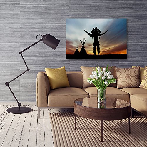 Feeby. Cuadro en Lienzo - 1 Parte - 80x120 cm, Imagen impresión Pintura decoración Cuadros de una Pieza, Indio Nativo Americano, Negro