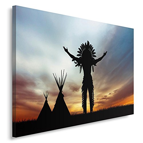 Feeby. Cuadro en Lienzo - 1 Parte - 80x120 cm, Imagen impresión Pintura decoración Cuadros de una Pieza, Indio Nativo Americano, Negro