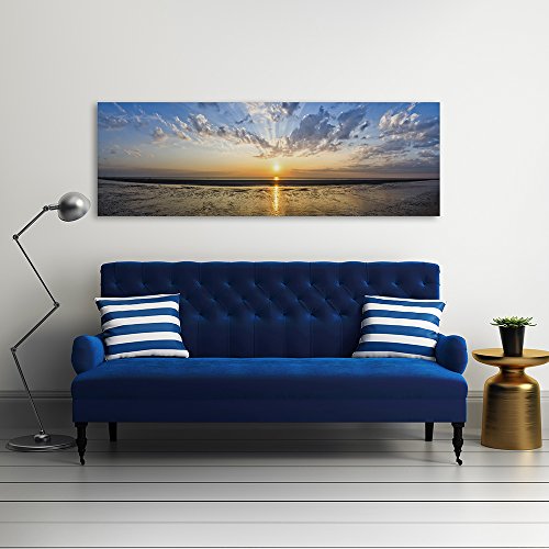 Feeby Cuadro en Lienzo Imagen Impresión Pintura Decoración Canvas de Una Pieza 120x40 cm Puesta del Sol Naturaleza Azul