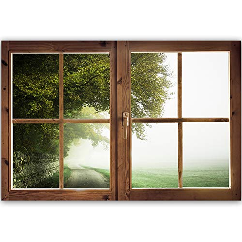 Feeby Cuadro Imagen XXL 3D Ventana Vista Impresión de Arte Paisaje Rústico Verde 120x80 cm