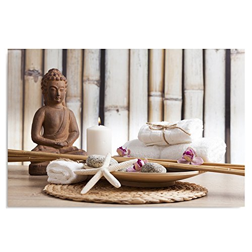 Feeby Frames, Cuadro en Lienzo, Cuadro impresión, Cuadro decoración, Canvas de una Pieza, 40x50 cm, Buda, Cultura, Vela, Zen, Moderno