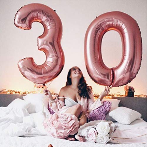 Feelairy 30 año Cumpleaños Globos Decoración Kit Oro Rosa, Happy Birthday Banner Globo Carta, Globos de Papel Aluminio Gigante Número 30 y Estrella Globos, Cumpleaños 30 para Adultos Mujer