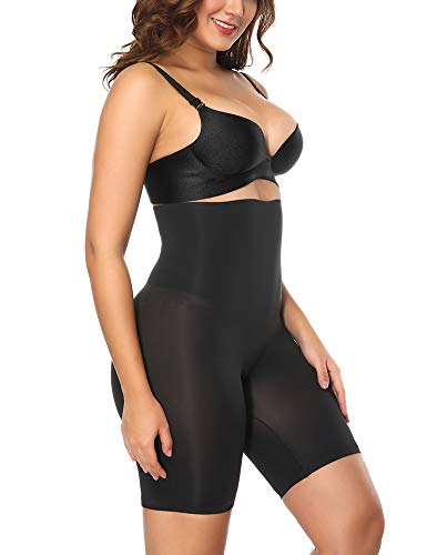 FeelinGirl Faja Patalón para Mujeres Braguita Reductora Modeladora Adelgazantes Shapewear de Cintura con Piernas Encaje Dobladillo Negro Cintura 78-84cm(L/Talla 40-42)