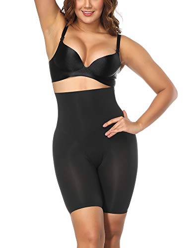 FeelinGirl Faja Patalón para Mujeres Braguita Reductora Modeladora Adelgazantes Shapewear de Cintura con Piernas Encaje Dobladillo Negro Cintura 78-84cm(L/Talla 40-42)