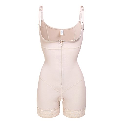 FeelinGirl Mujer Faja Reductora con Cinta Ajustable Corsé Bustier Ajustable Cremallera Shapewear Corset Waist Trainer Beige XXL/Talla 44-46