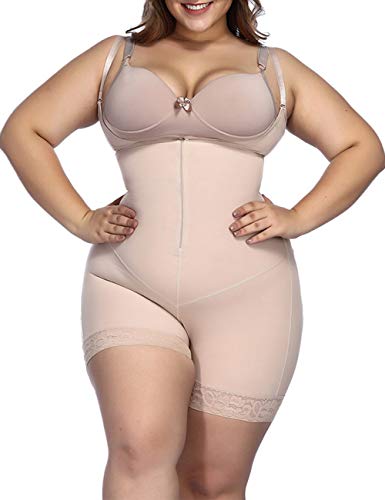 FeelinGirl Mujer Faja Reductora con Cinta Ajustable Corsé Bustier Ajustable Cremallera Shapewear Corset Waist Trainer Beige XXL/Talla 44-46