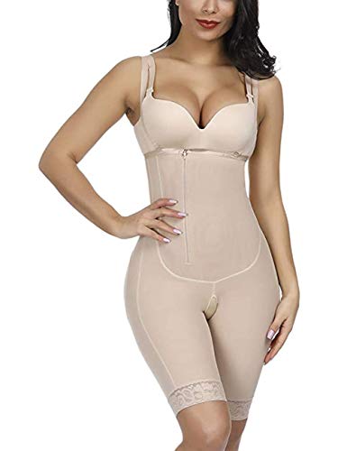 FeelinGirl Mujer Faja Reductora con Cinta Ajustable Corsé Bustier Ajustable Cremallera Shapewear Corset Waist Trainer Beige XXL/Talla 44-46