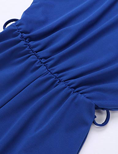 FeelinGirl Mujer Mono Corto Suelto de Cuello Barco con Cinturilla Graciosa de Moda Azul S