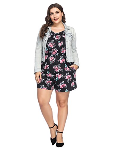 FeelinGirl Mujer Mono sin Mangas Vestido Pantalón Floral Talla Grande Negro 4XL