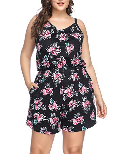 FeelinGirl Mujer Mono sin Mangas Vestido Pantalón Floral Talla Grande Negro 4XL