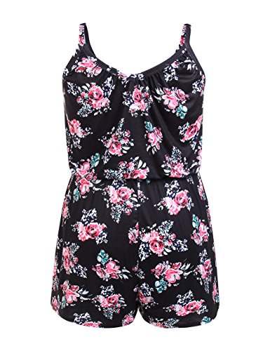 FeelinGirl Mujer Mono sin Mangas Vestido Pantalón Floral Talla Grande Negro 4XL