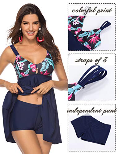FeelinGirl Mujer Traje de Baño Falda Elegante Estampado Conjuntos de Dos Piezas Sexy Deportivo Talla Grande con Braga Bañador Azul XXL:Talla-46