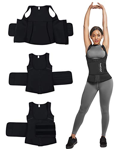 FeelinGirl Mujeres Faja Chaleco de Neopreno para Entrenador de Cintura Corsé Abdominal para Sudor con 3 Filas de Ganchos Negro