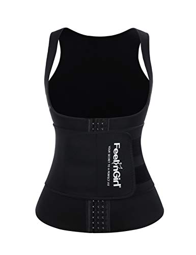 FeelinGirl Mujeres Faja Chaleco de Neopreno para Entrenador de Cintura Corsé Abdominal para Sudor con 3 Filas de Ganchos Negro