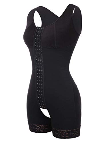 FeelinGirl Mujeres Shapewear de Cuerpo Overbust Faja Adelgazante Arriba de Busto Corset Reductor Lumbar con Ganchos Cremallera Body Shaper Talla Grande Negro Corto L/ES 42-44