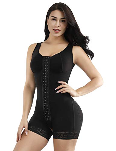 FeelinGirl Mujeres Shapewear de Cuerpo Overbust Faja Adelgazante Arriba de Busto Corset Reductor Lumbar con Ganchos Cremallera Body Shaper Talla Grande Negro Corto L/ES 42-44