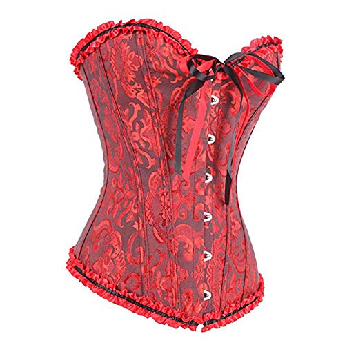 FeelinGirl Vintage Brocado Encaje con Cremallera y Cinta Ajustable Corsé para Mujer Alazán S/ES 32