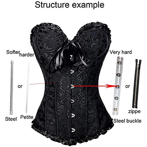 FeelinGirl Vintage Brocado Encaje con Cremallera y Cinta Ajustable Corsé para Mujer Negro S/ES 32