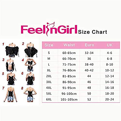 FeelinGirl Vintage Brocado Encaje con Cremallera y Cinta Ajustable Corsé para Mujer Rojo XL/ES 40