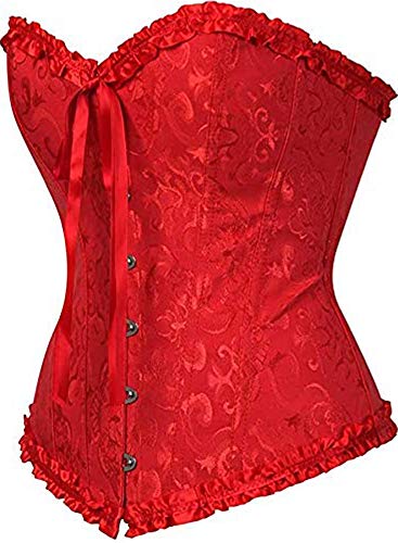 FeelinGirl Vintage Brocado Encaje con Cremallera y Cinta Ajustable Corsé para Mujer Rojo XL/ES 40