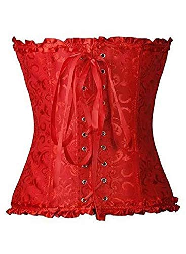 FeelinGirl Vintage Brocado Encaje con Cremallera y Cinta Ajustable Corsé para Mujer Rojo XL/ES 40