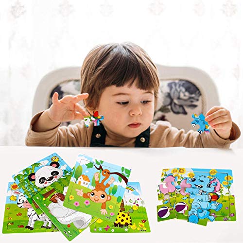 Felly Juguetes Niños 2 3 4 5 Años, Puzzles de Madera Educativos para Bebé, Juguete Montessori Puzzles Infantiles 6 Piezas Animales del Bosque, Rompecabezas Madera, Regalo de cumpleaños, Navidad