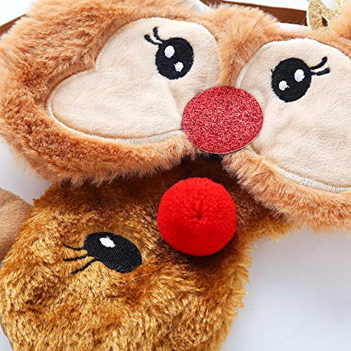 Felpa navideña Animal Eye Cover Máscara para dormir Parche Vendaje Venda para los ojos Venado Invierno Dibujos animados Nap Eye Shade Plush