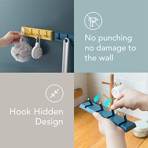 FemKey Perchero de Pared, 4 Piezas Gancho de Pared Plegable, Ganchos Adhesivos para Pared Perchero Autoadhesivo No Perforado, 4 Ganchos Seguidos