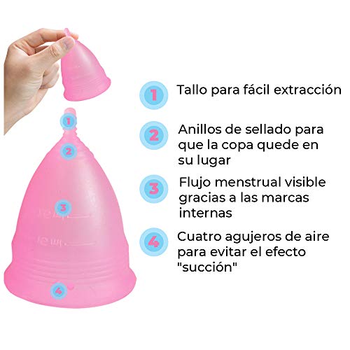 Femme Essentials Copa Menstrual + Bolsa de Algodón | 100% de Silicona Hipoalergénica para Uso Médico | Ecológica, Segura, Cómoda y Higiénica | Tamaño: Grande | Color: Violeta